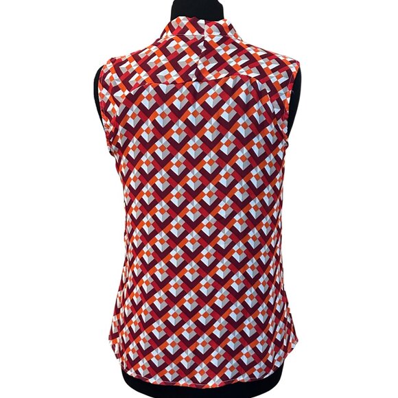Worthington Brand Geometric Blouse Cap Sleeve 100% Polyester Women's Size S - Picture 2 of 11
